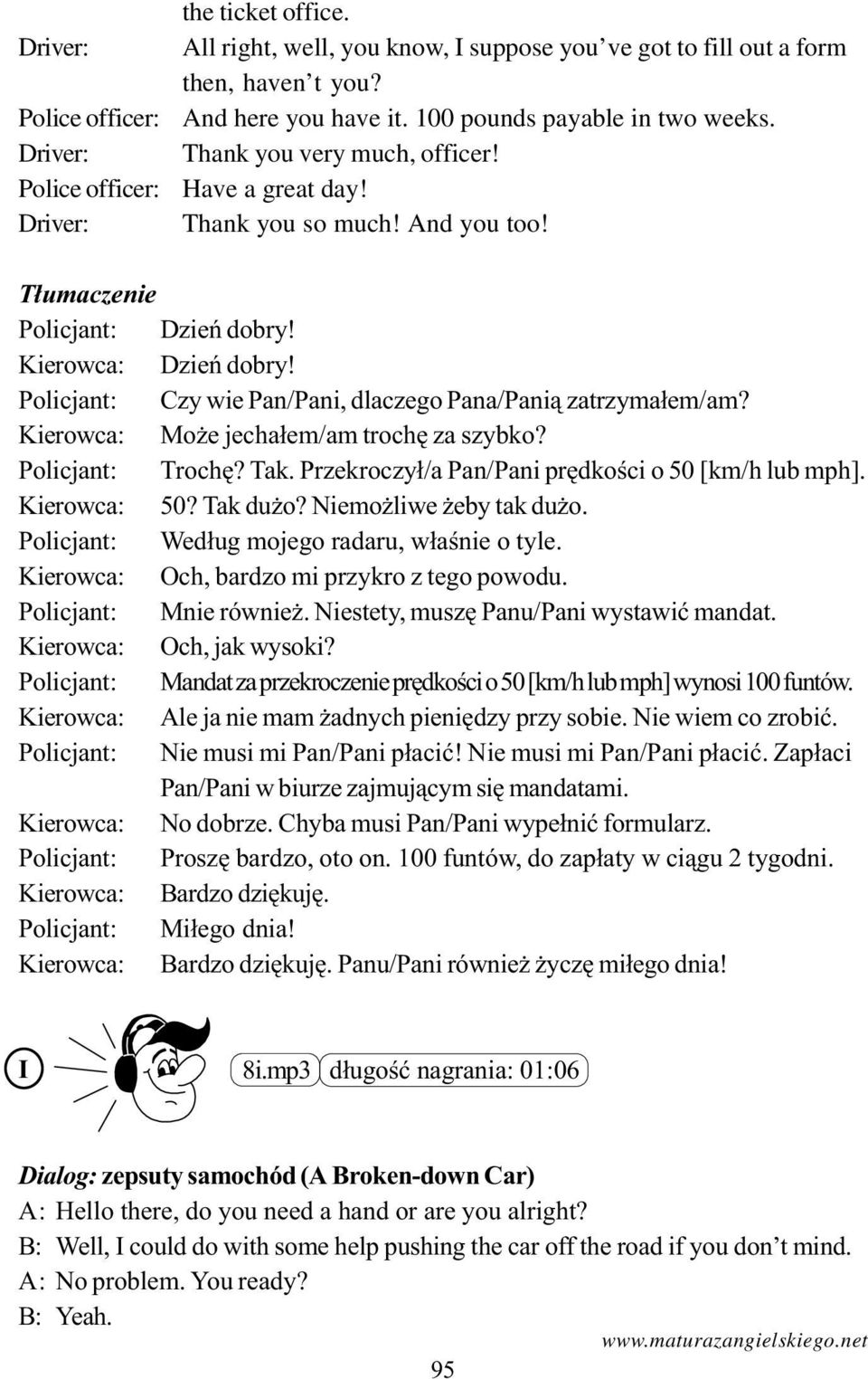 Policjant: Czy wie Pan/Pani, dlaczego Pana/Pani¹ zatrzyma³em/am? Kierowca: Mo e jecha³em/am trochê za szybko? Policjant: Trochê? Tak. Przekroczy³/a Pan/Pani prêdkoœci o 50 [km/h lub mph].