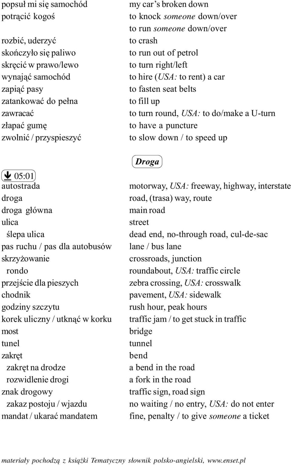 na drodze rozwidlenie drogi znak drogowy zakaz postoju / wjazdu mandat / ukaraæ mandatem my car s broken down to knock someone down/over to run someone down/over to crash to run out of petrol to turn