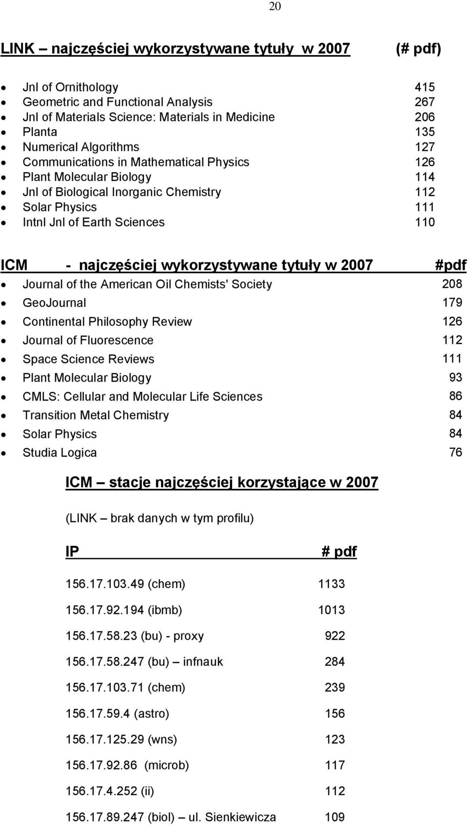 wykorzystywane tytuły w 2007 #pdf Journal of the American Oil Chemists' Society 208 GeoJournal 179 Continental Philosophy Review 126 Journal of Fluorescence 112 Space Science Reviews 111 Plant