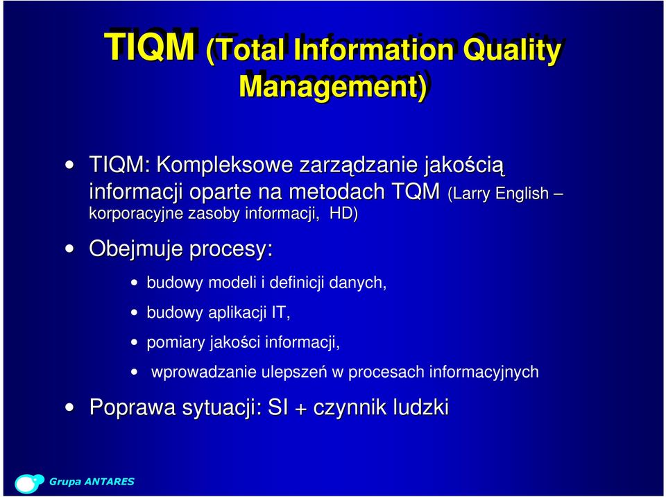 procesy: budowy modeli i definicji danych, budowy aplikacji IT, pomiary jakości