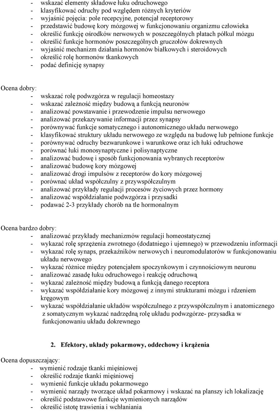 działania hormonów białkowych i steroidowych - określić rolę hormonów tkankowych - podać definicję synapsy Ocena dobry: - wskazać rolę podwzgórza w regulacji homeostazy - wskazać zależność między