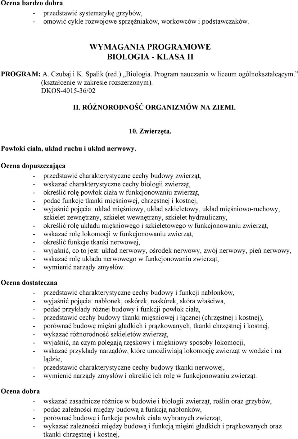 - przedstawić charakterystyczne cechy budowy zwierząt, - wskazać charakterystyczne cechy biologii zwierząt, - określić rolę powłok ciała w funkcjonowaniu zwierząt, - podać funkcje tkanki mięśniowej,