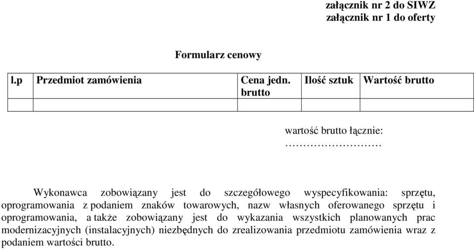 sprzętu, oprogramowania z podaniem znaków towarowych, nazw własnych oferowanego sprzętu i oprogramowania, a takŝe zobowiązany