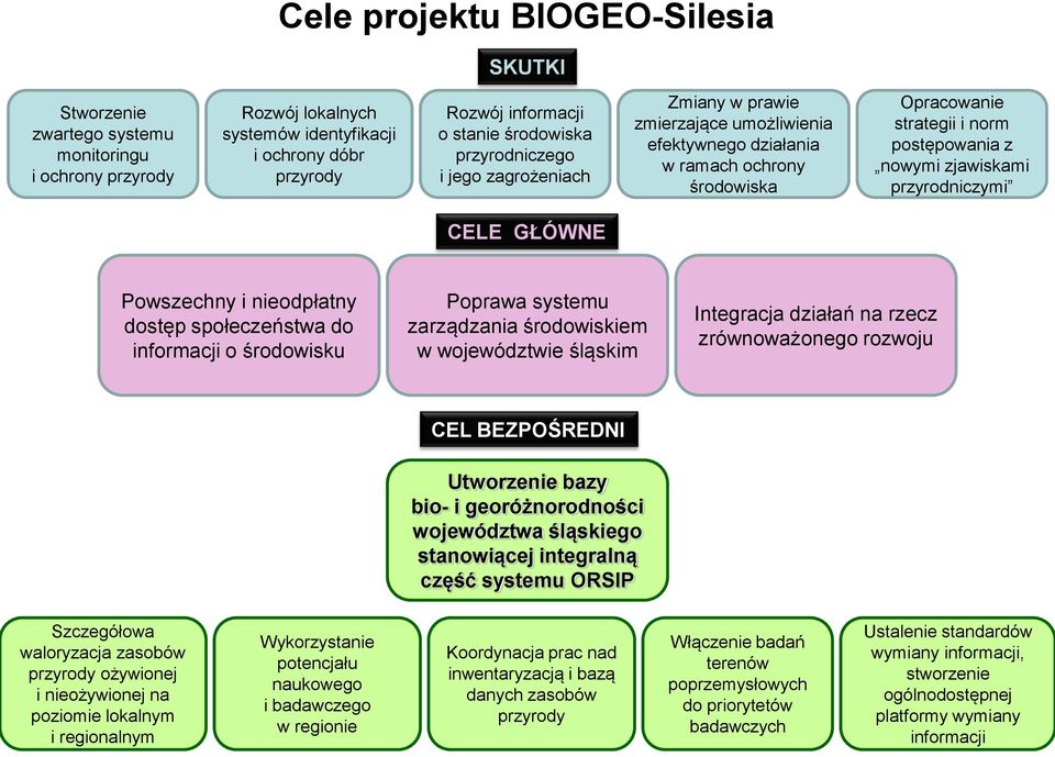 przyrodniczymi CELE GŁÓWNE Powszechny i nieodpłatny dostęp społeczeństwa do informacji o środowisku Poprawa systemu zarządzania środowiskiem w województwie śląskim Integracja działań na rzecz