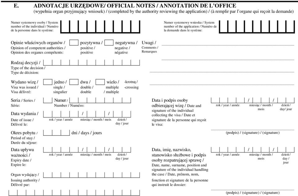 système: Opinie właściwych organów / pozytywna / negatywna / Uwagi / Opinion of competent authorities / Opinion des organes compétents: positive / positive negative / négative Comments / Remarques