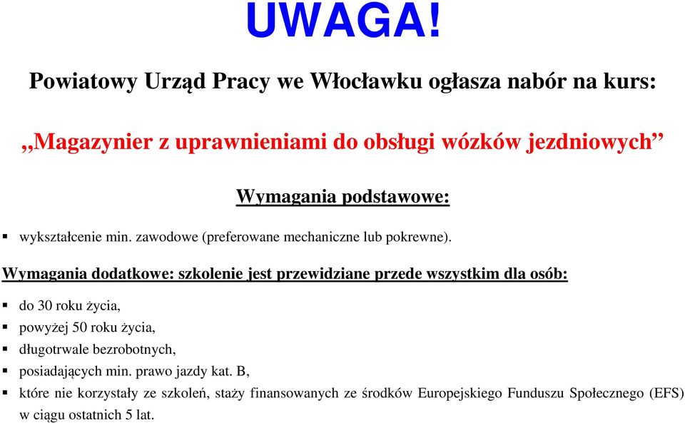 jezdniowych wykształcenie min.