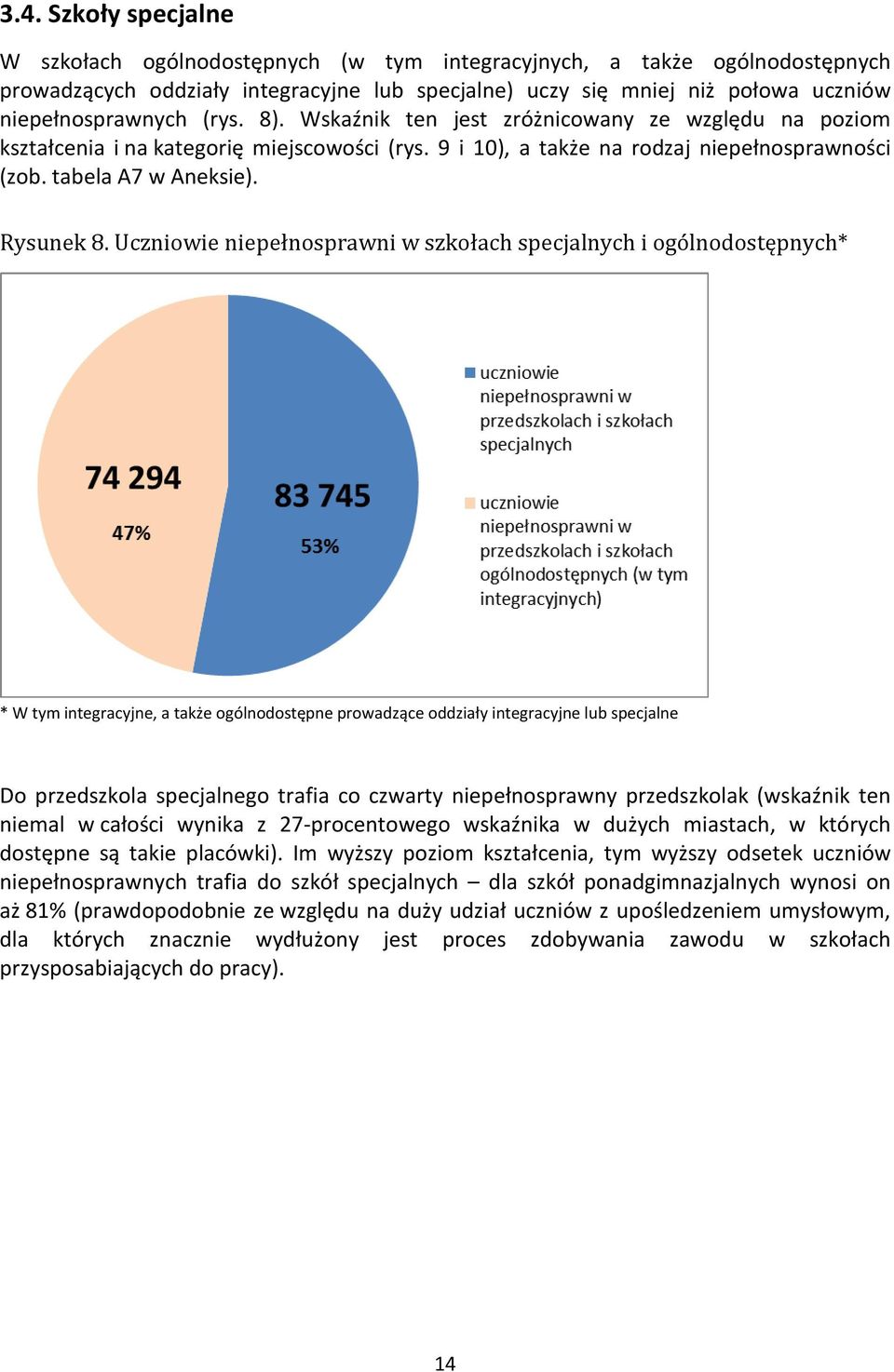 Uczniowie niepełnosprawni w szkołach specjalnych i ogólnodostępnych* * W tym integracyjne, a także ogólnodostępne prowadzące oddziały integracyjne lub specjalne Do przedszkola specjalnego trafia co