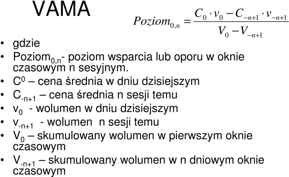 dzisiejszym v -n+1 - wolumen n sesji temu V 0 skumulowany wolumen w pierwszym oknie