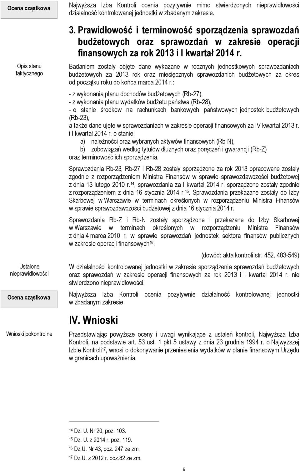 Opis stanu faktycznego Badaniem zostały objęte dane wykazane w rocznych jednostkowych sprawozdaniach budżetowych za 2013 rok oraz miesięcznych sprawozdanich budżetowych za okres od początku roku do