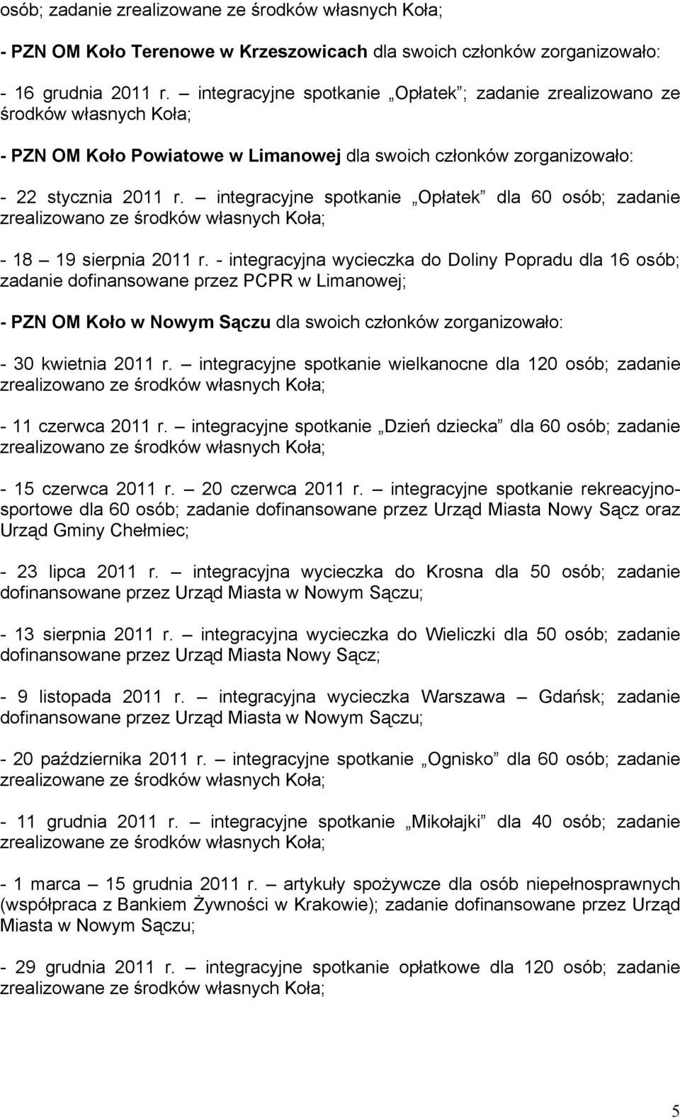 integracyjne spotkanie Opłatek dla 60 osób; zadanie - 18 19 sierpnia 2011 r.