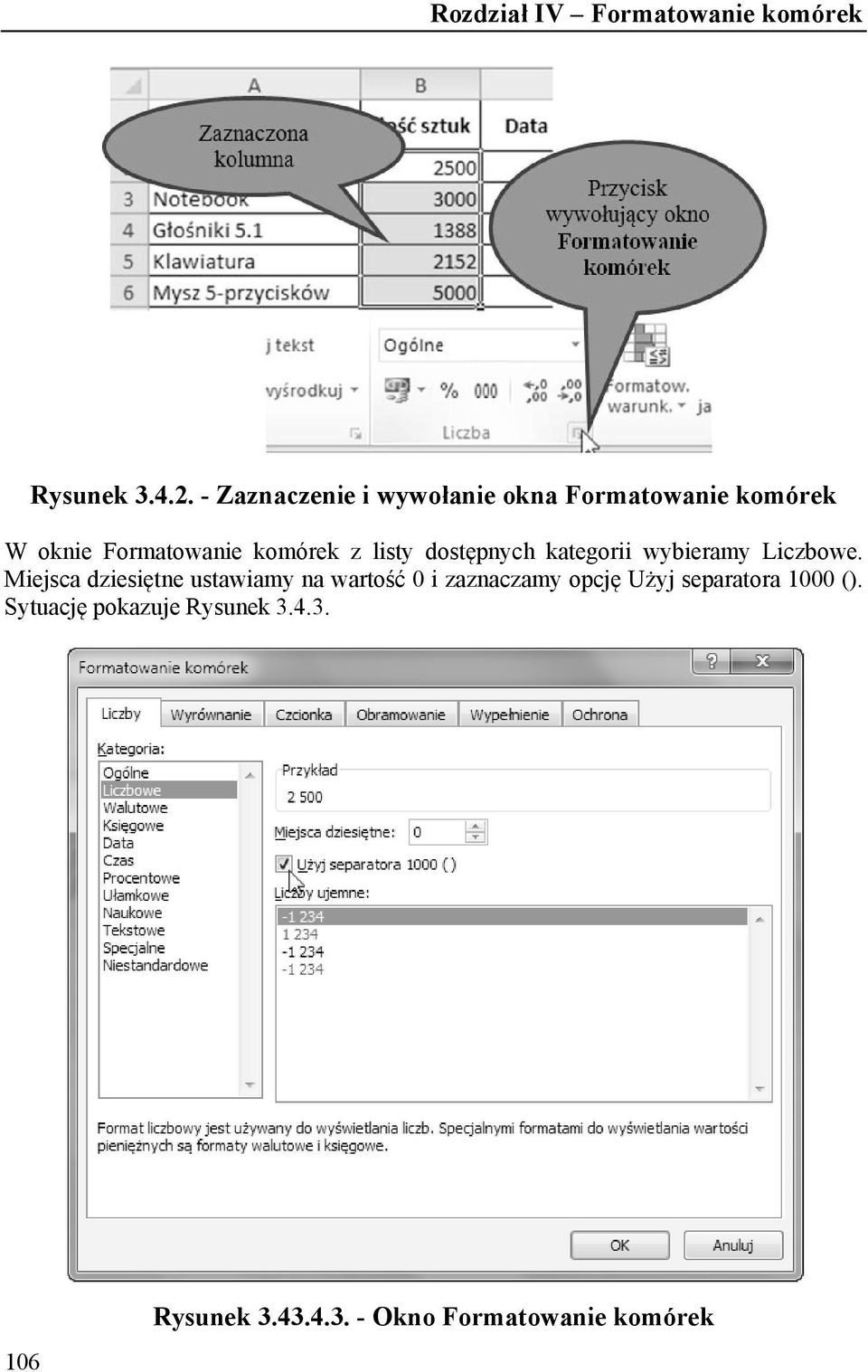 komórek z listy dostępnych kategorii wybieramy Liczbowe.