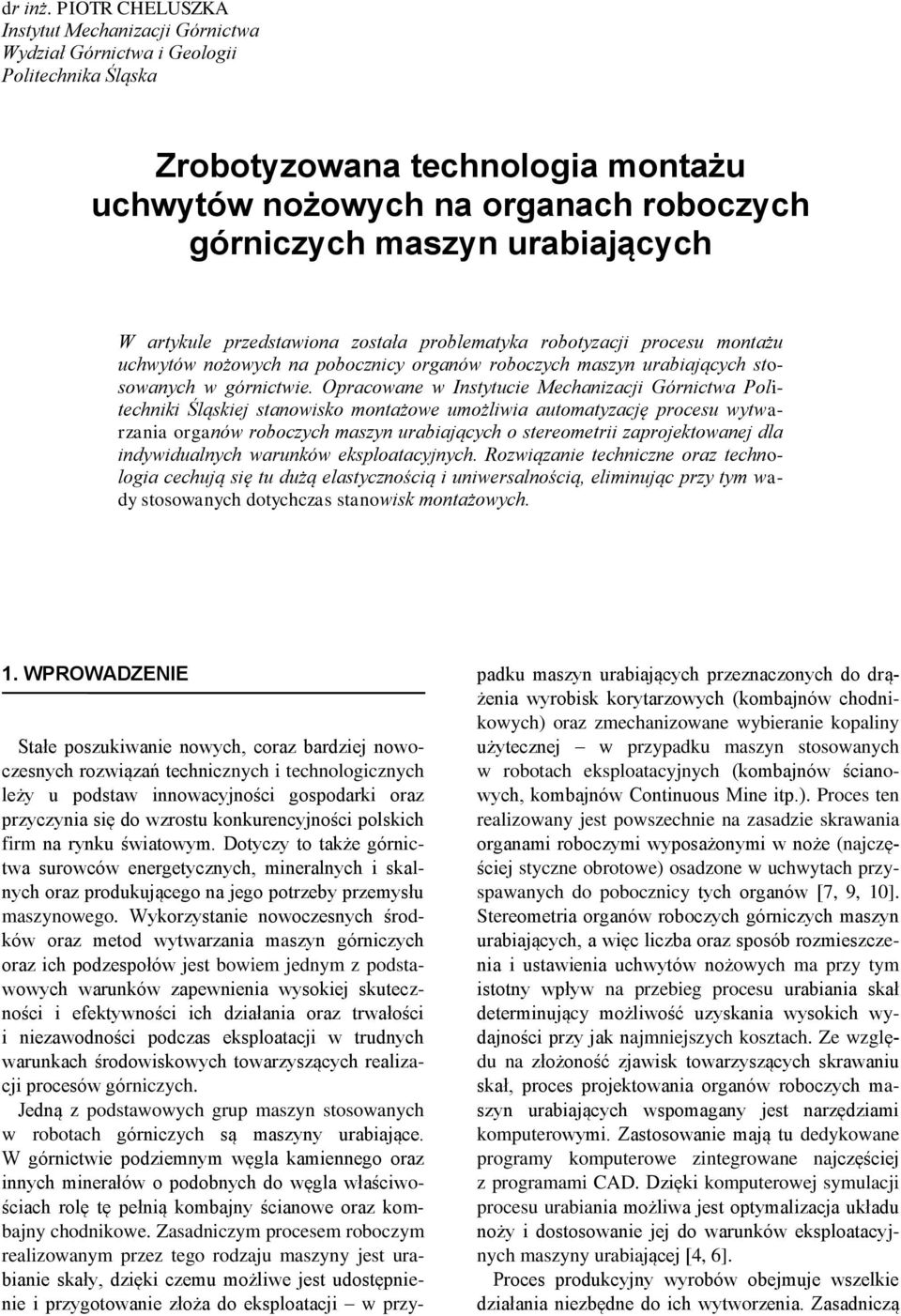 polemtyk ootycji pocesu montżu uchwytów nożowych n poocnicy ognów oocych msyn uijących stosownych w gónictwie.