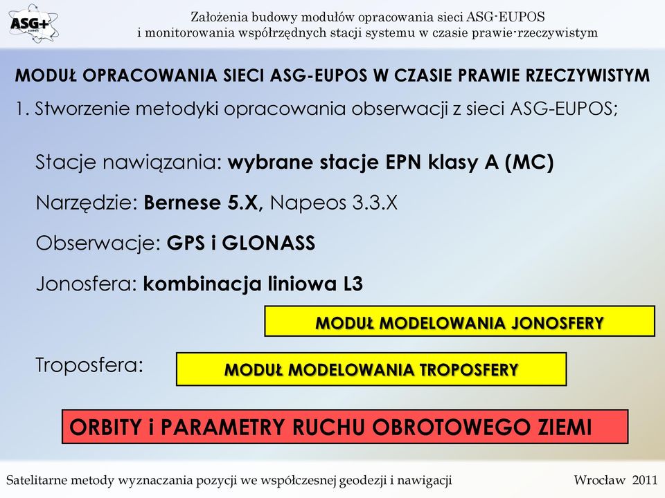 EPN klasy A (MC) Narzędzie: Bernese 5.X, Napeos 3.