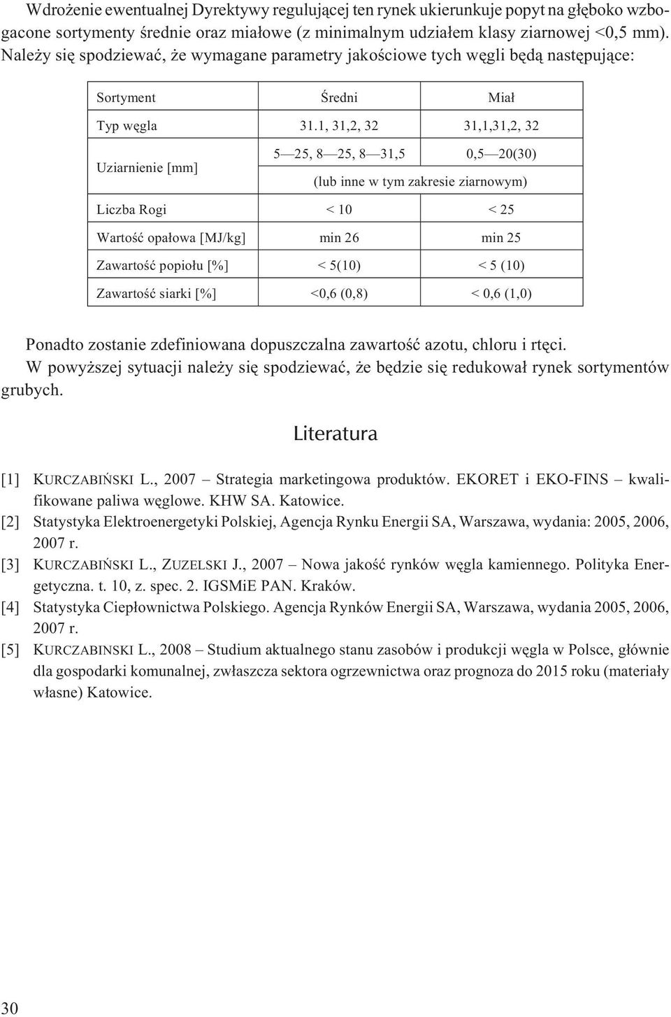 1, 31,2, 32 31,1,31,2, 32 Uziarnienie [mm] 5 25, 8 25, 8 31,5 0,5 20(30) (lub inne w tym zakresie ziarnowym) Liczba Rogi < 10 < 25 Wartoœæ opa³owa [MJ/kg] min 26 min 25 Zawartoœæ popio³u [%] < 5(10)