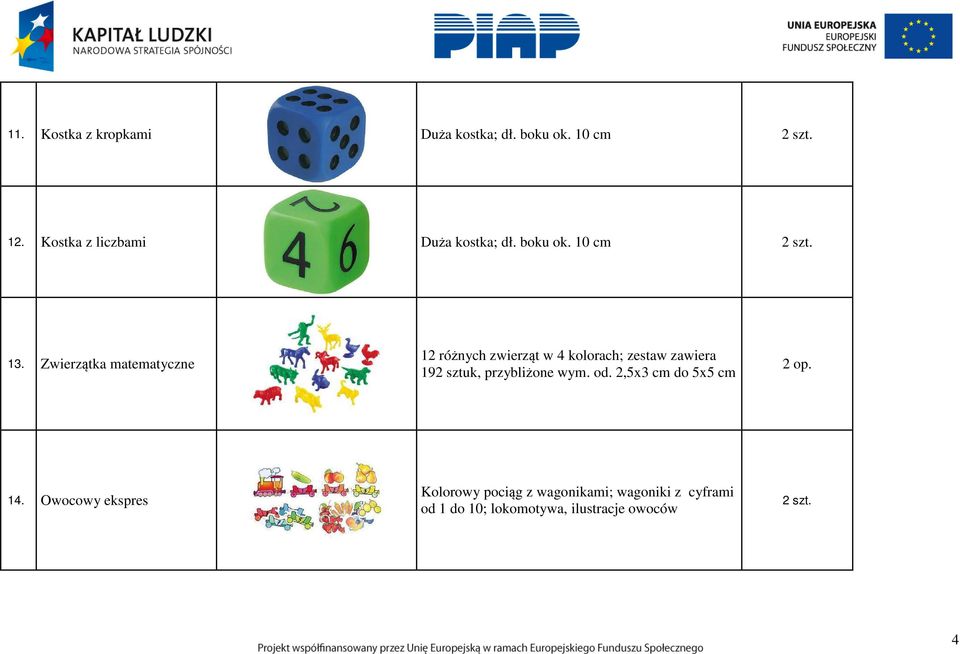 Zwierzątka matematyczne 12 różnych zwierząt w 4 kolorach; zestaw zawiera 192 sztuk,