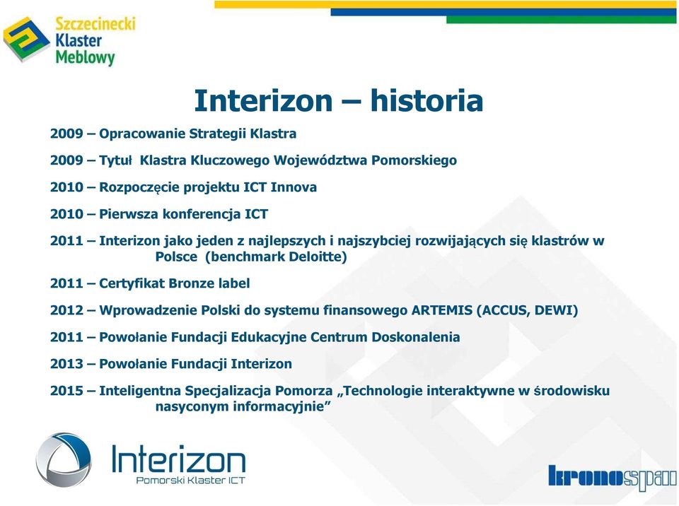 Deloitte) 2011 Certyfikat Bronze label 2012 Wprowadzenie Polski do systemu finansowego ARTEMIS (ACCUS, DEWI) 2011 Powołanie Fundacji Edukacyjne