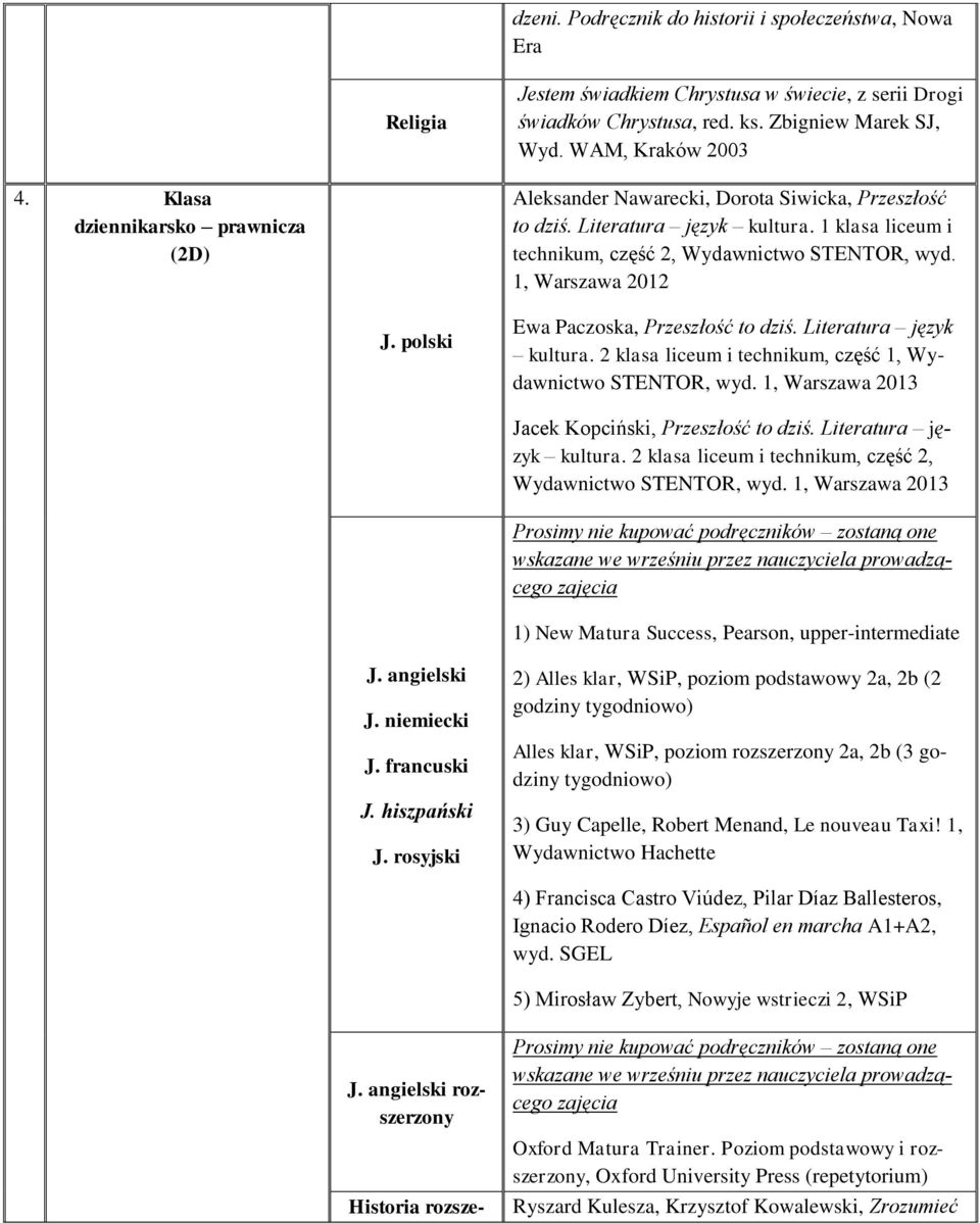 1, Warszawa 2012 1) New Matura Success, Pearson, upper-intermediate J.