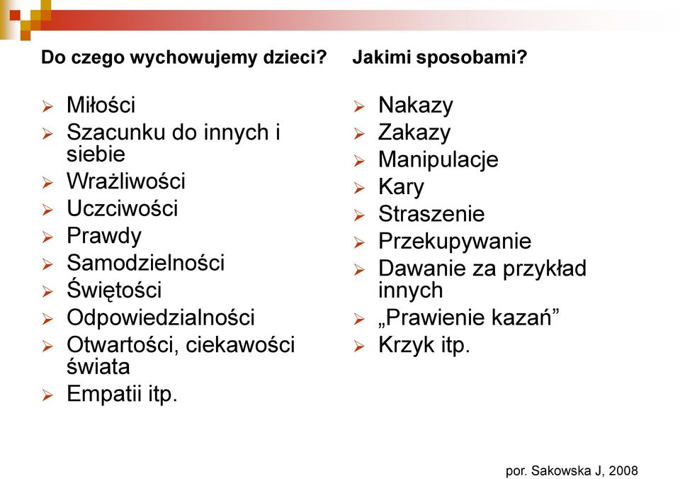 Świętości Odpowiedzialności Otwartości, ciekawości świata Empatii itp.