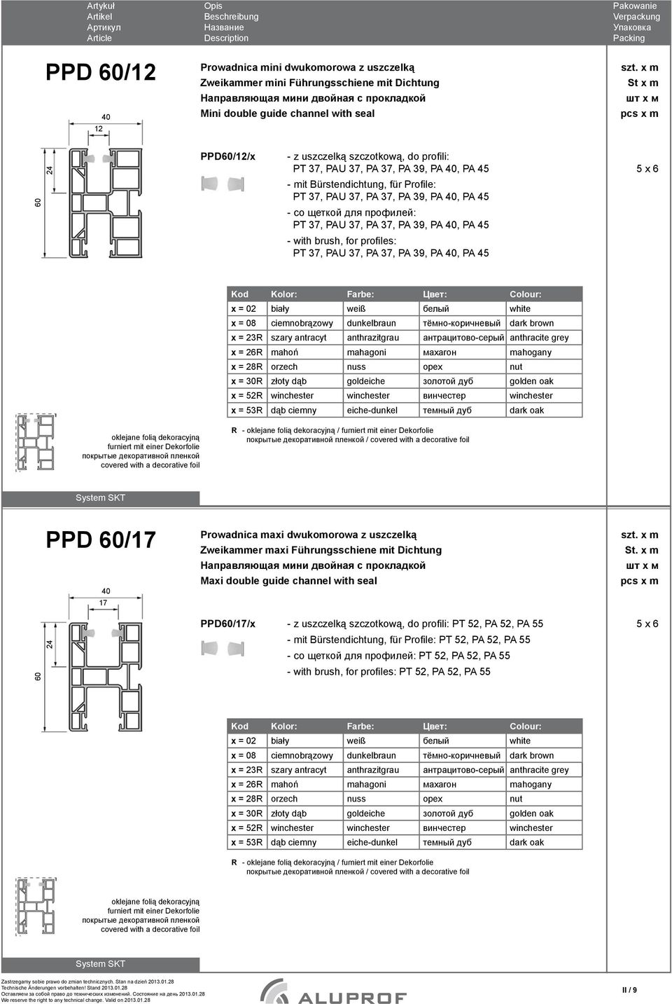 dwukomorowa z uszczelką Zweikammer maxi Führungsschiene mit Dichtung Направляющая мини двойная с прокладкой Maxi double guide channel with seal 24 PPD/17/x - z uszczelką szczotkową,