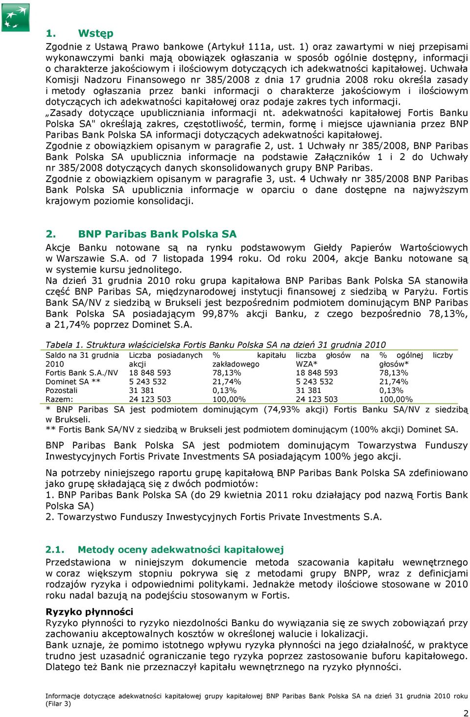 Uchwała Komisji Nadzoru Finansowego nr 385/2008 z dnia 17 grudnia 2008 roku określa zasady i metody ogłaszania przez banki informacji o charakterze jakościowym i ilościowym dotyczących ich