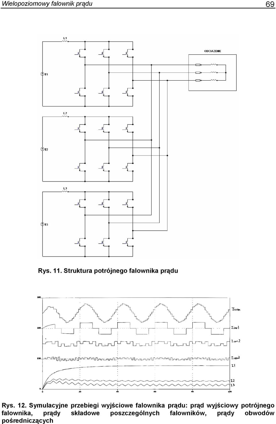 Symulacyjne przebiegi wyjściowe falownika prądu: prąd