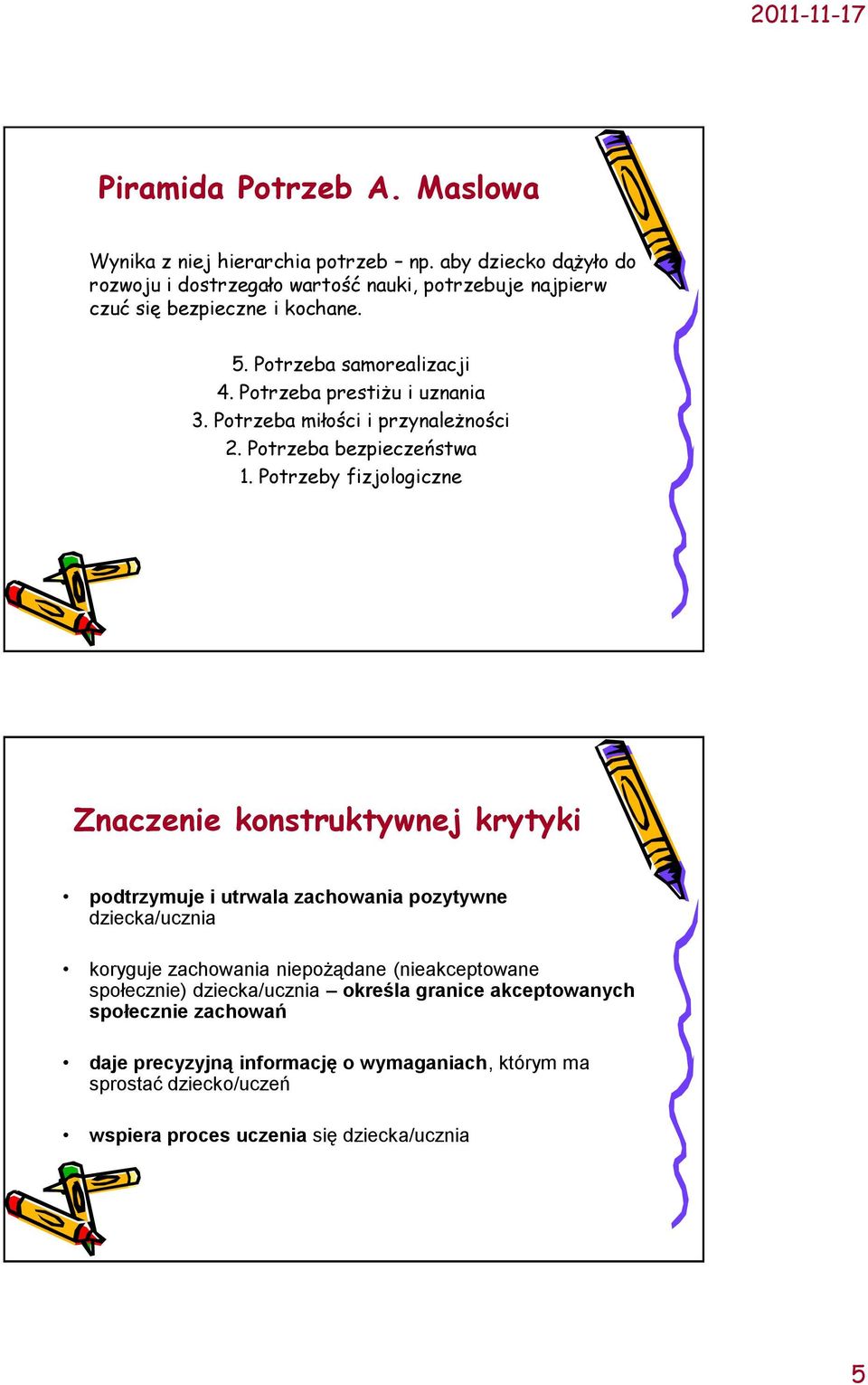 Potrzeba prestiżu i uznania 3. Potrzeba miłości i przynależności 2. Potrzeba bezpieczeństwa 1.