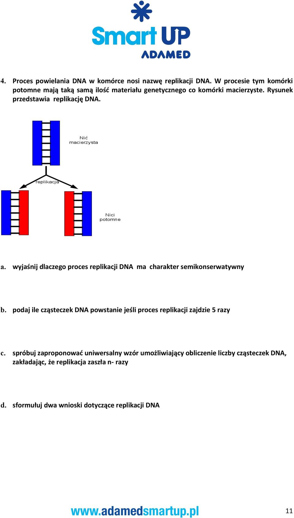 Rysunek przedstawia replikację DNA. a. wyjaśnij dlaczego proces replikacji DNA ma charakter semikonserwatywny b.