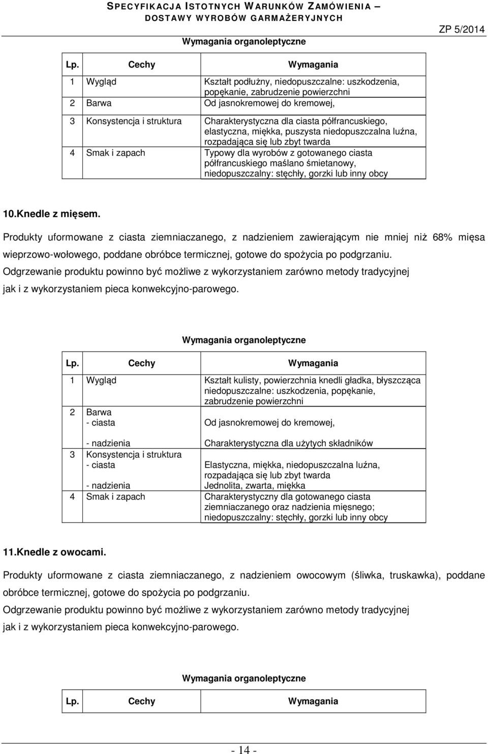 Knedle z mięsem. Produkty uformowane z ciasta ziemniaczanego, z nadzieniem zawierającym nie mniej niż 68% mięsa wieprzowo-wołowego, poddane obróbce termicznej, gotowe do spożycia po podgrzaniu.