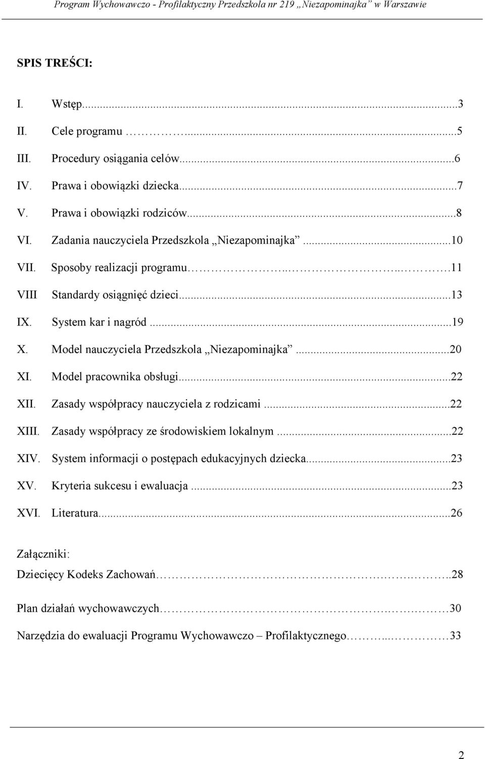 Model nauczyciela Przedszkola Niezapominajka...20 XI. Model pracownika obsługi...22 XII. Zasady współpracy nauczyciela z rodzicami...22 XIII. Zasady współpracy ze środowiskiem lokalnym...22 XIV.