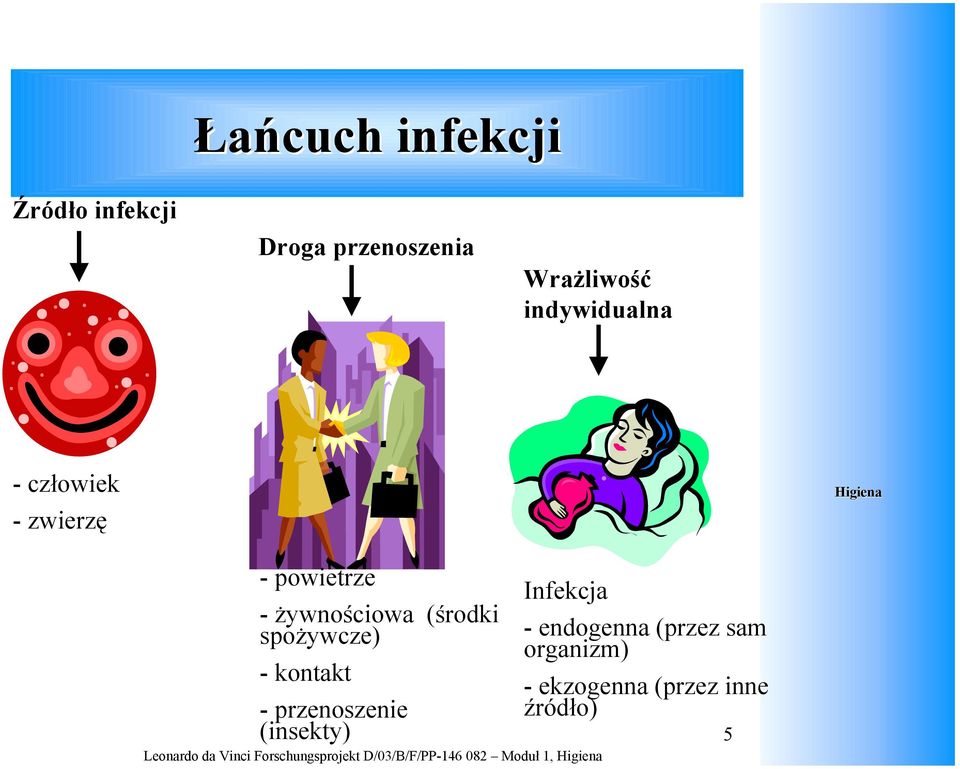 (środki spożywcze) - kontakt - przenoszenie (insekty) Infekcja