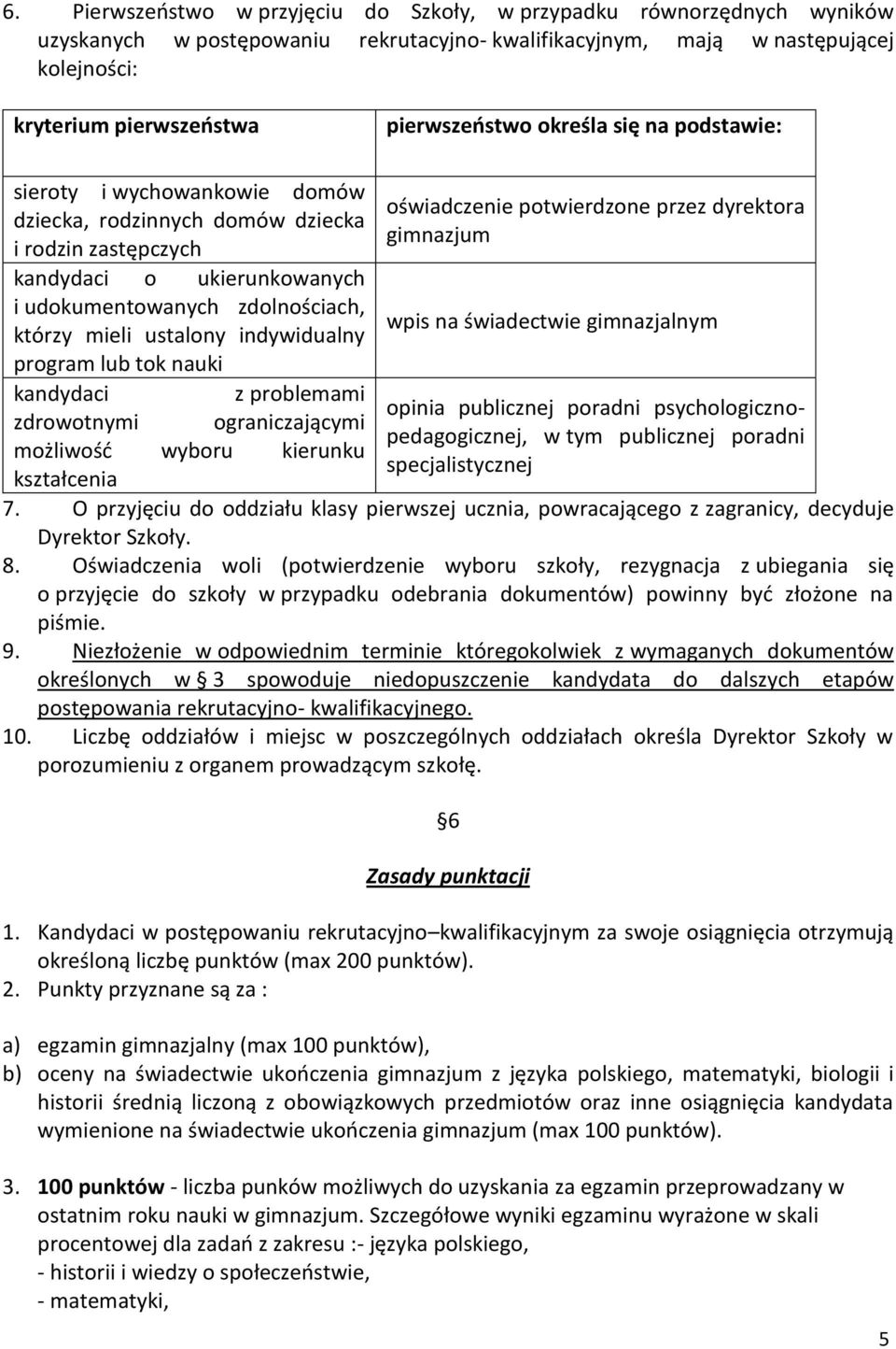 ustalony indywidualny program lub tok nauki kandydaci z problemami zdrowotnymi ograniczającymi możliwość wyboru kierunku oświadczenie potwierdzone przez dyrektora gimnazjum wpis na świadectwie