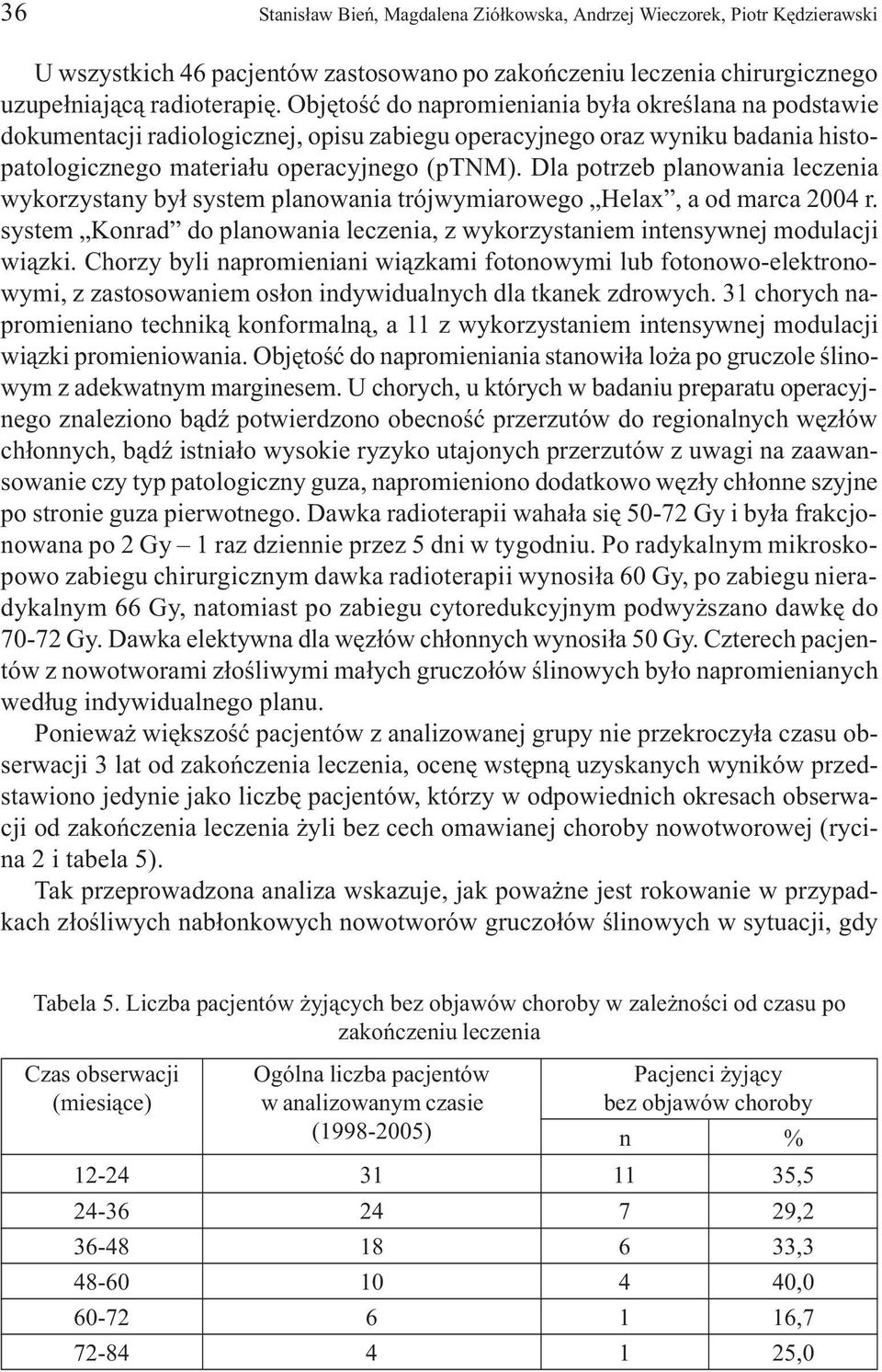 Dla potrzeb planowania leczenia wykorzystany by³ system planowania trójwymiarowego Helax, a od marca 2004 r. system Konrad do planowania leczenia, z wykorzystaniem intensywnej modulacji wi¹zki.