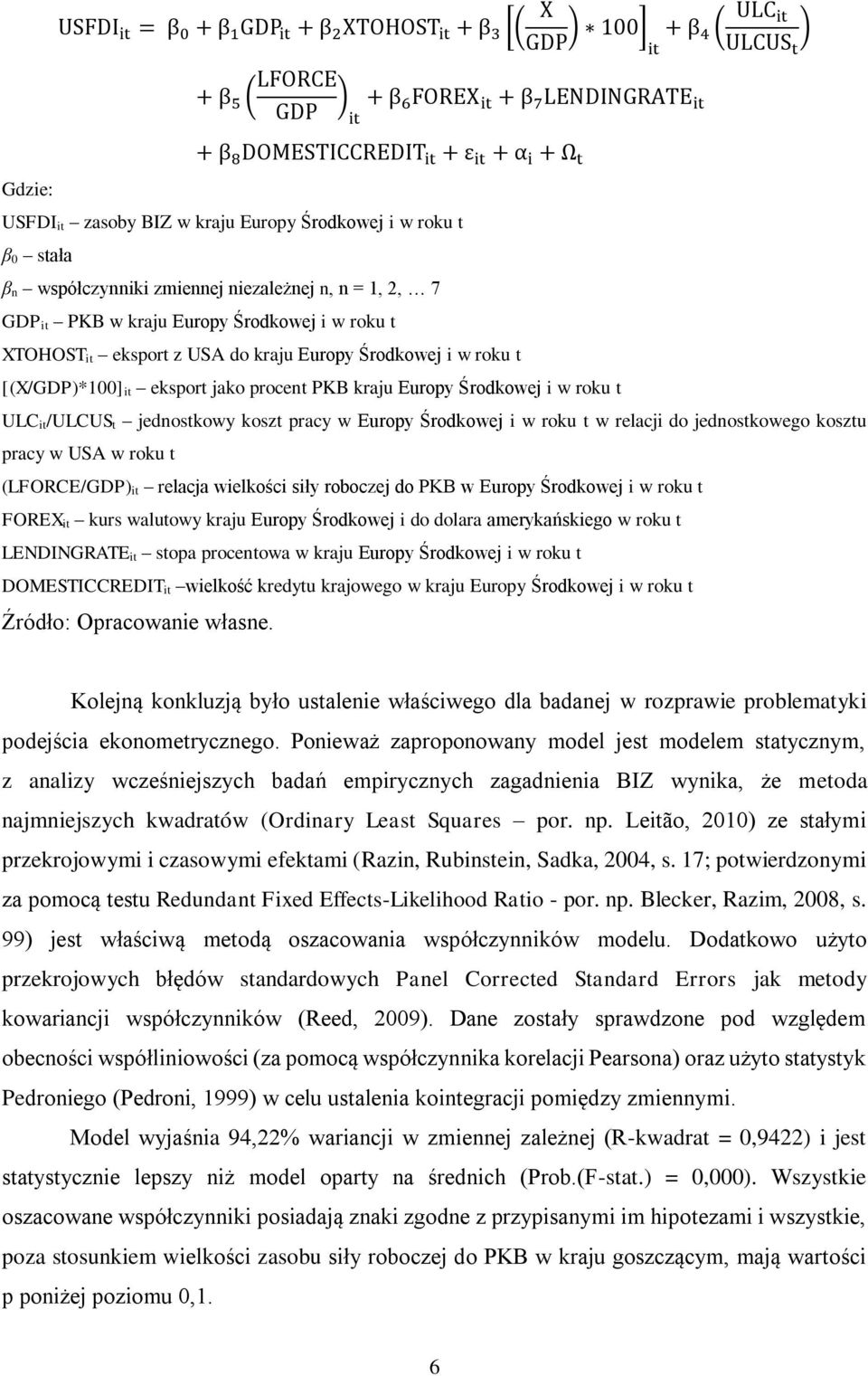 do kraju Europy Środkowej i w roku t [(X/GDP)*100] it eksport jako procent PKB kraju Europy Środkowej i w roku t ULC it/ulcus t jednostkowy koszt pracy w Europy Środkowej i w roku t w relacji do