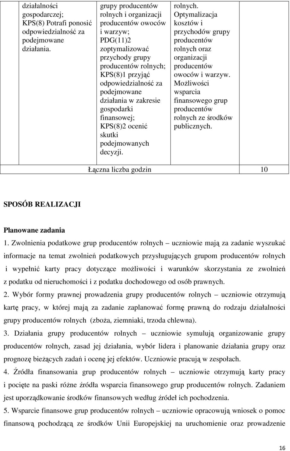 ocenić skutki podejmowanych decyzji. rolnych. Optymalizacja kosztów i przychodów grupy rolnych oraz organizacji owoców i warzyw. Możliwości wsparcia finansowego grup rolnych ze środków publicznych.