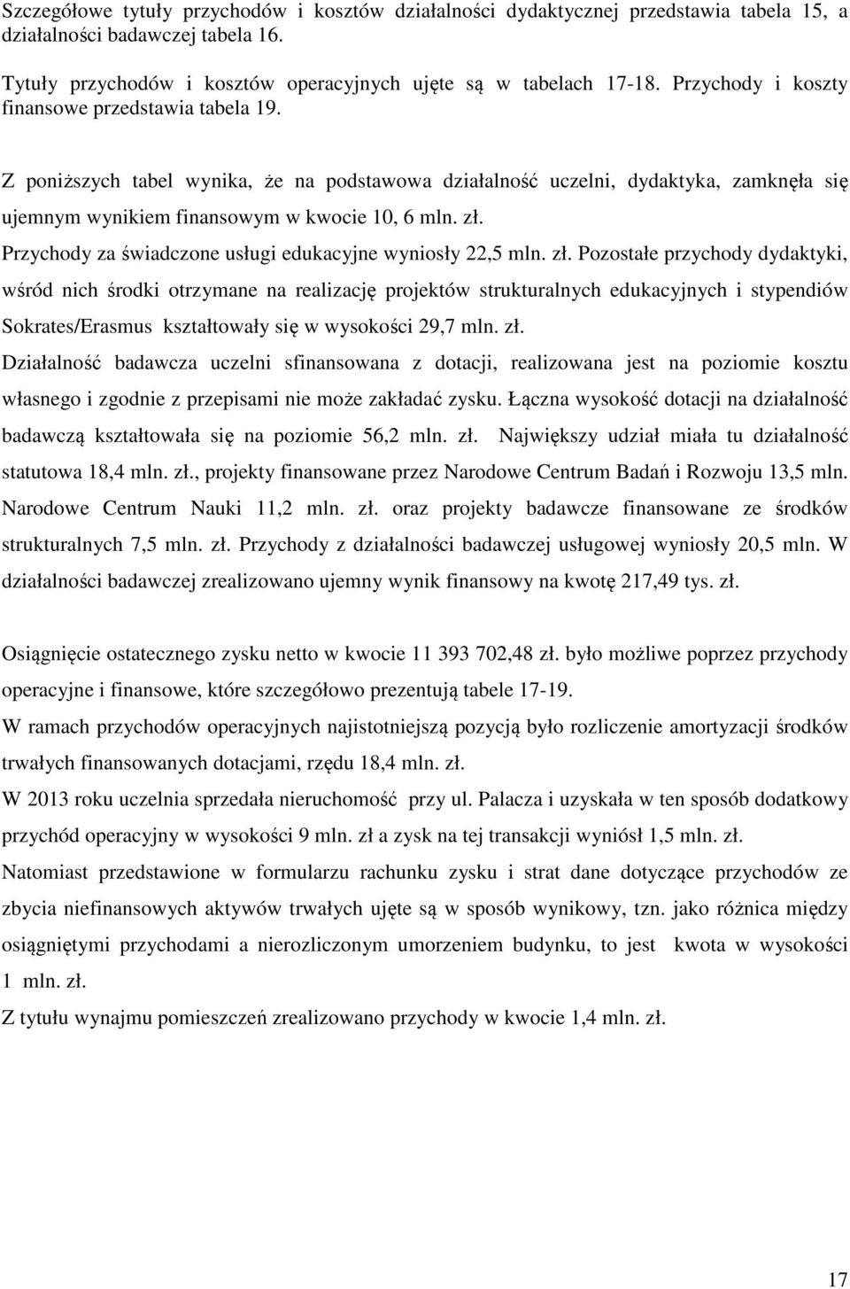 Przychody za świadczone usługi edukacyjne wyniosły 22,5 mln. zł.