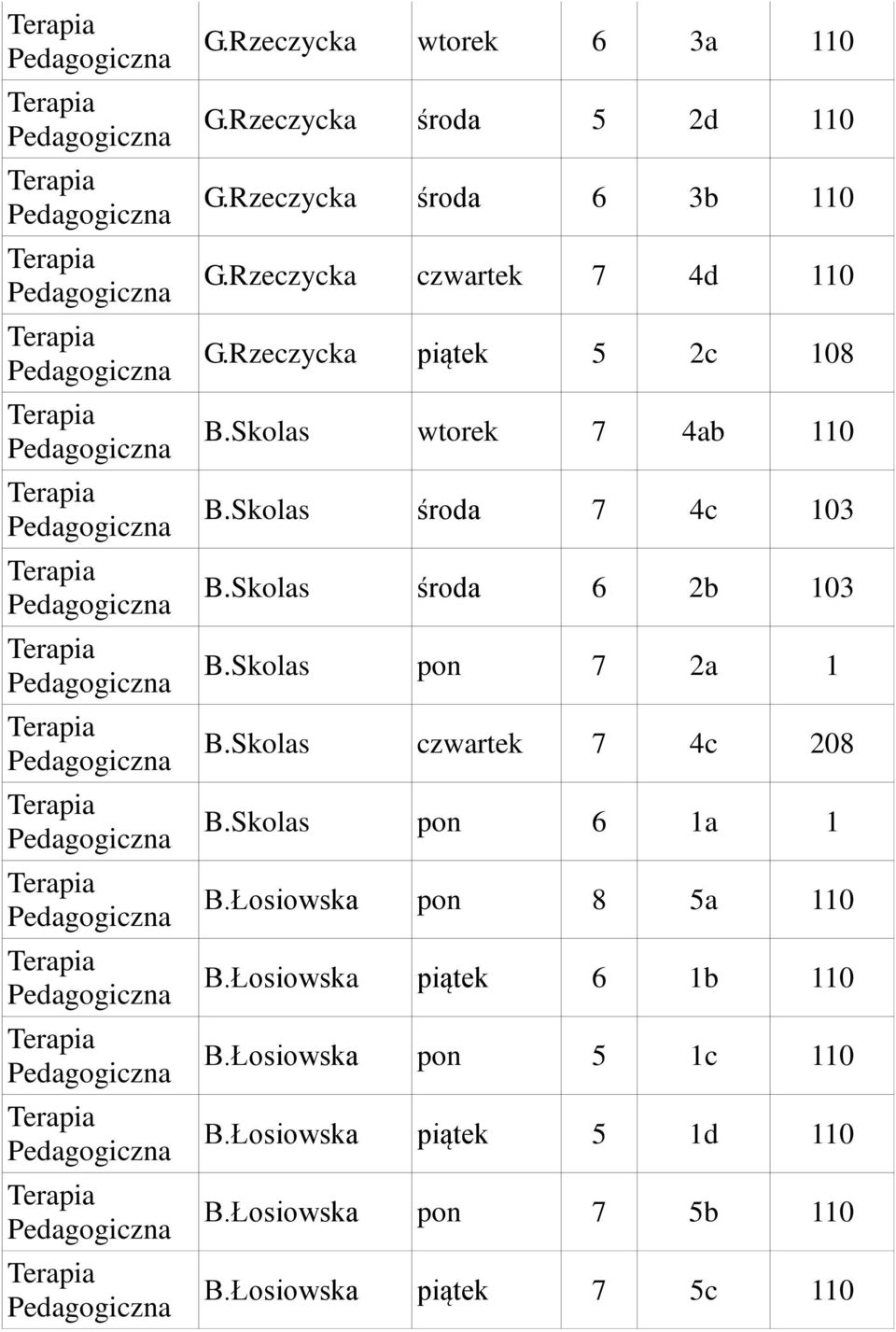 Skolas środa 6 2b 103 B.Skolas pon 7 2a 1 B.Skolas czwartek 7 4c 208 B.Skolas pon 6 1a 1 B.