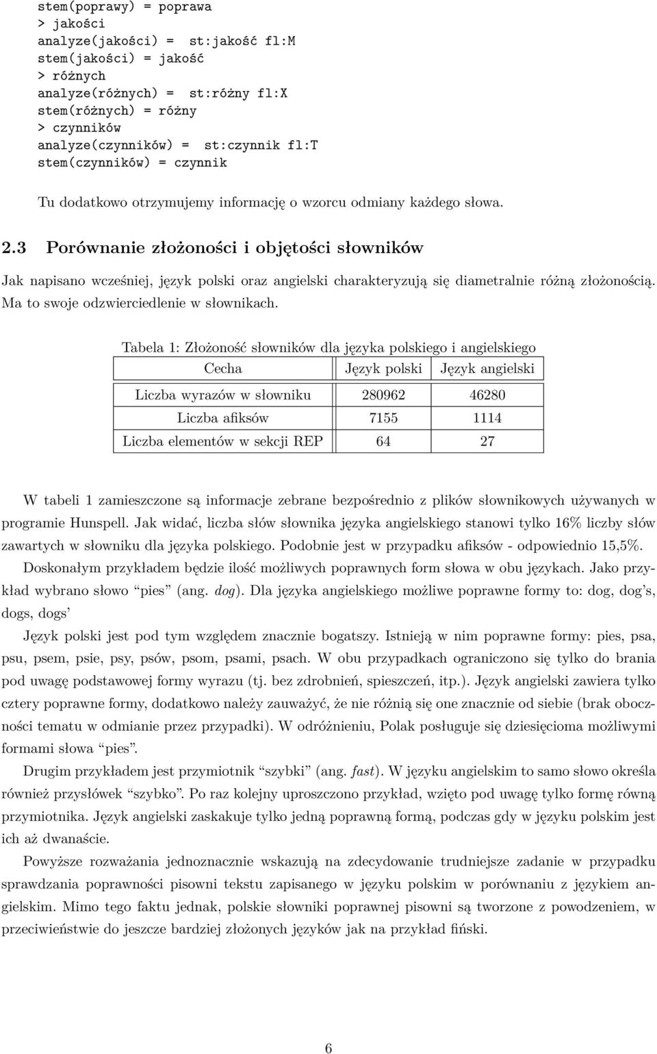 3 Porównanie złożoności i objętości słowników Jak napisano wcześniej, język polski oraz angielski charakteryzują się diametralnie różną złożonością. Ma to swoje odzwierciedlenie w słownikach.