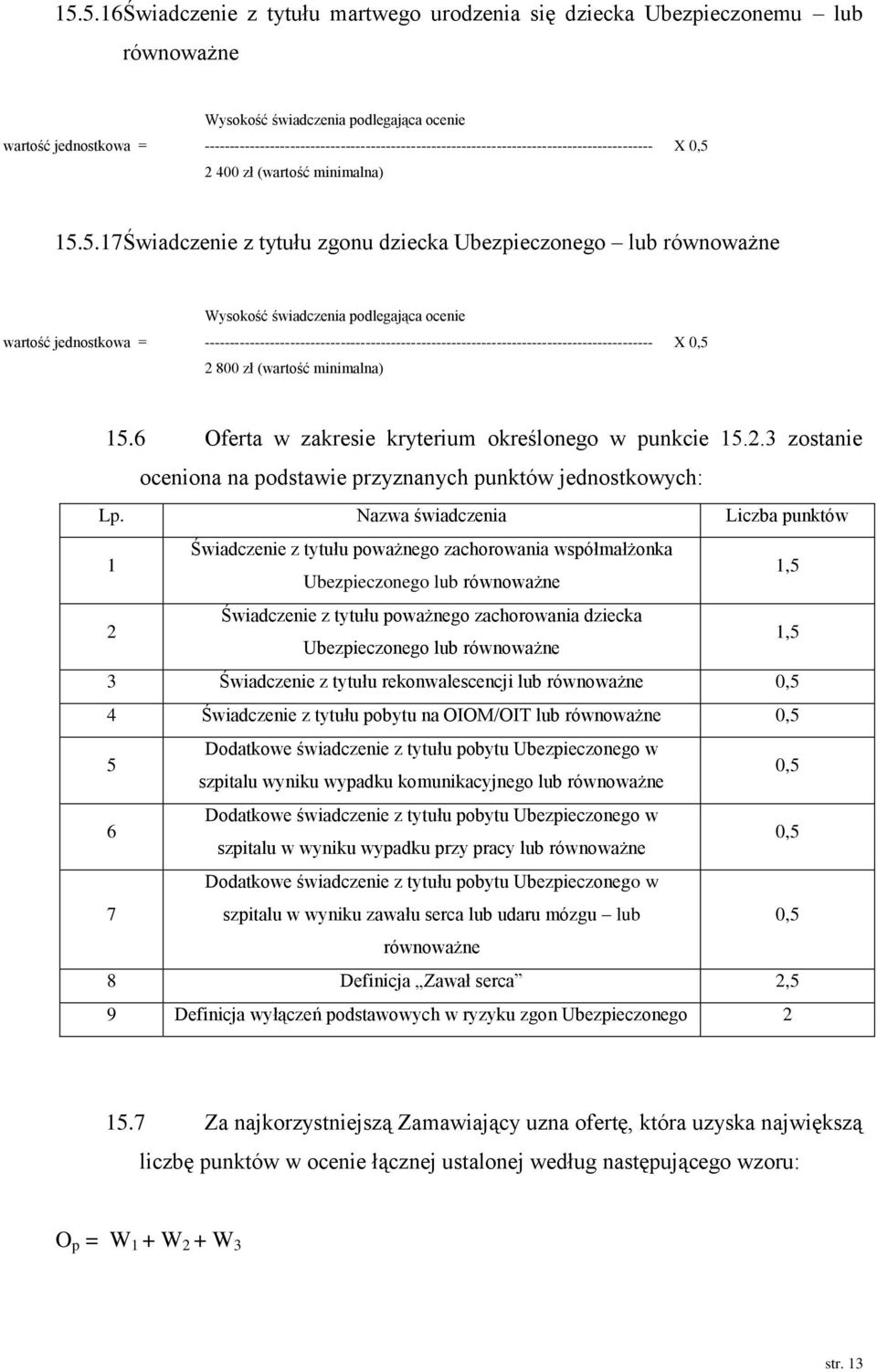 2 400 zł (wartość minimalna) 15.5.17Świadczenie z tytułu zgonu dziecka Ubezpieczonego lub równoważne wartość jednostkowa = 2 800 zł (wartość minimalna) 15.