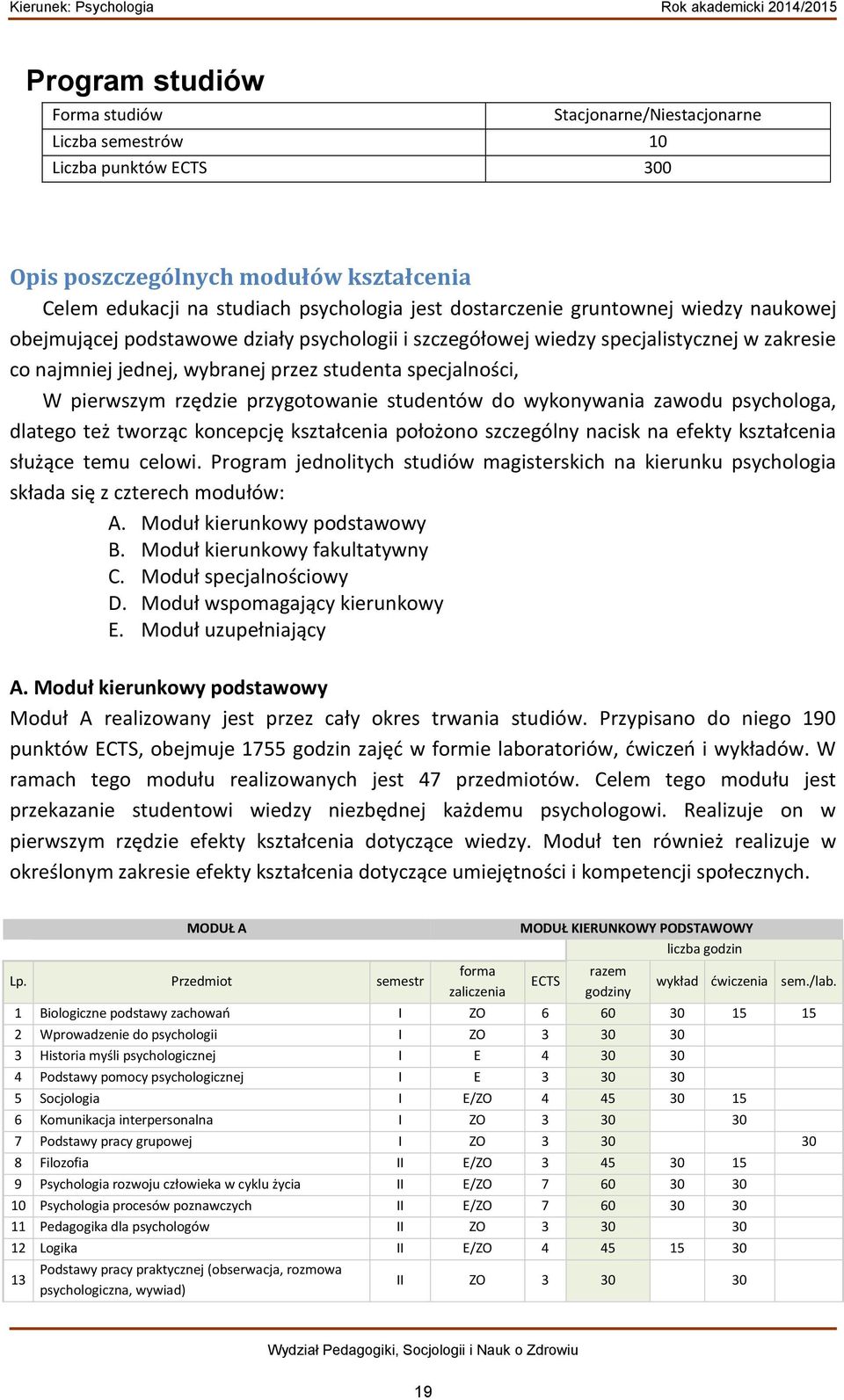 przygotowanie studentów do wykonywania zawodu psychologa, dlatego też tworząc koncepcję kształcenia położono szczególny nacisk na efekty kształcenia służące temu celowi.