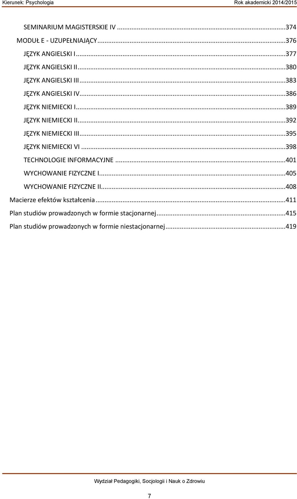 .. 395 JĘZYK NIEMIECKI VI... 398 TECHNOLOGIE INFORMACYJNE... 401 WYCHOWANIE FIZYCZNE I... 405 WYCHOWANIE FIZYCZNE II.