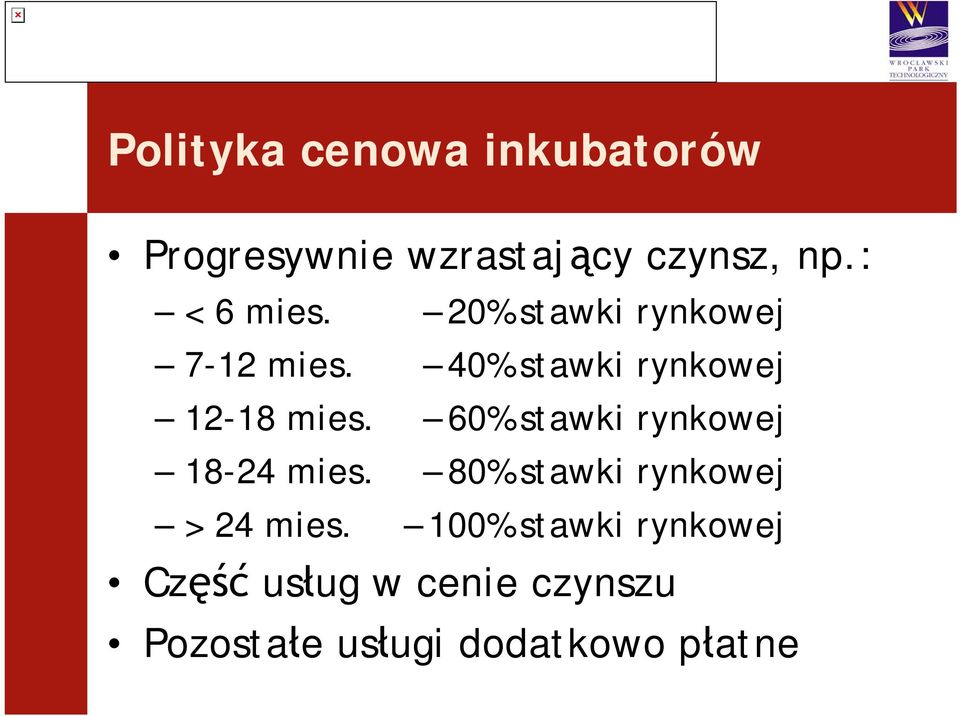 40% stawki rynkowej 12-18 mies. 60% stawki rynkowej 18-24 mies.