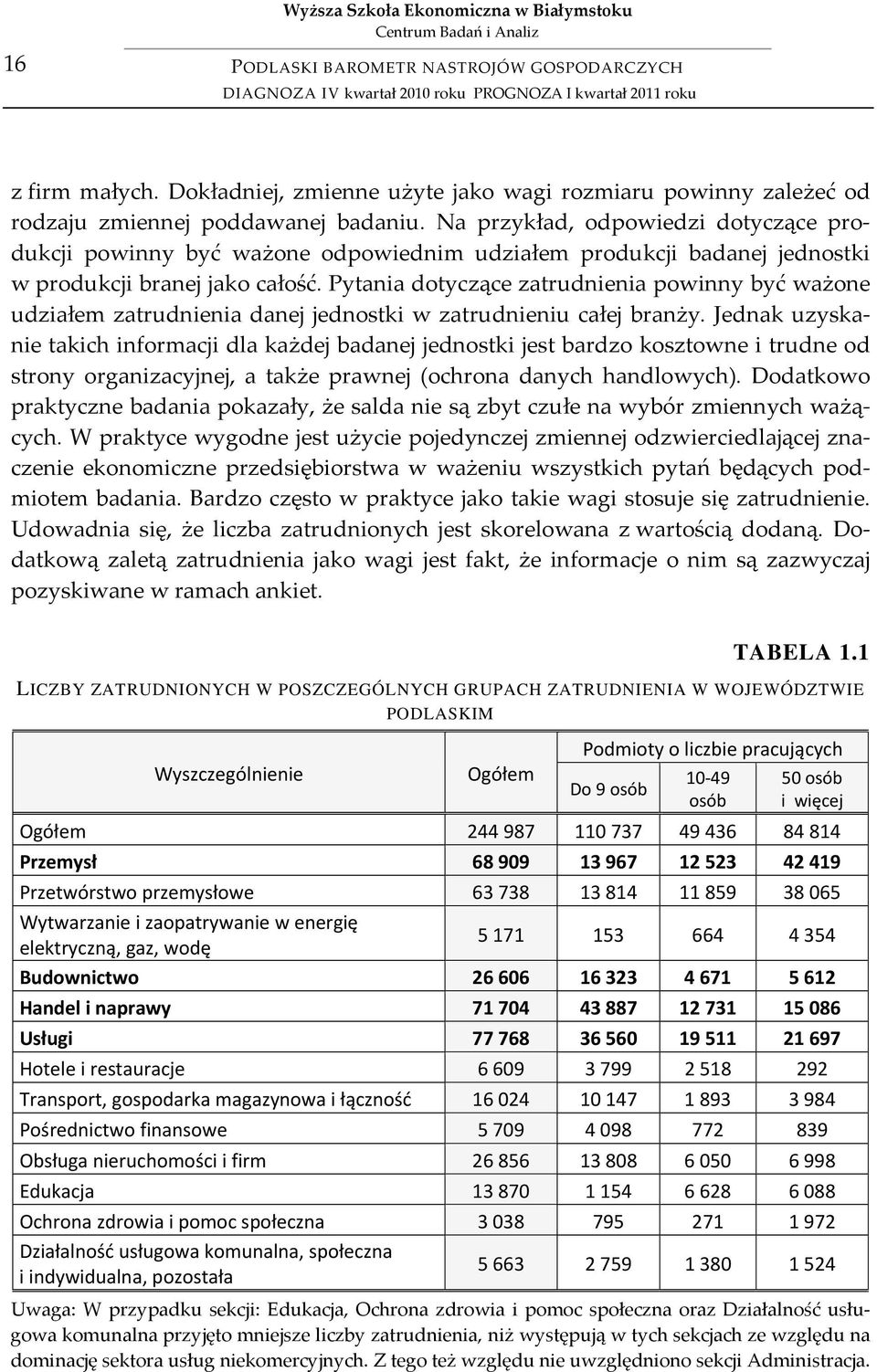 Pytania dotyczące zatrudnienia powinny być ważone udziałem zatrudnienia danej jednostki w zatrudnieniu całej branży.