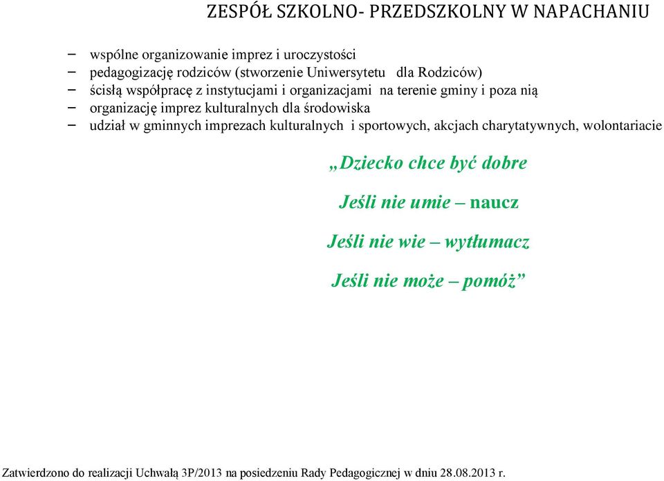 imprezach kulturalnych i sportowych, akcjach charytatywnych, wolontariacie Dziecko chce być dobre Jeśli nie umie naucz Jeśli