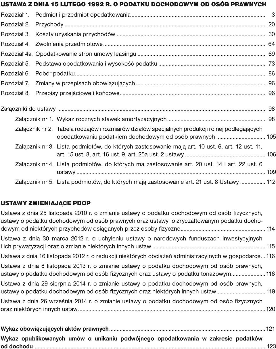 .. 86 Rozdział 7. Zmiany w przepisach obowiązujących... 96 Rozdział 8. Przepisy przejściowe i końcowe... 96 Załączniki do ustawy... 98 Załącznik nr 1. Wykaz rocznych stawek amortyzacyjnych.