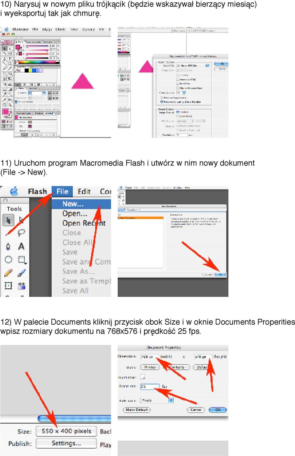 11) Uruchom program Macromedia Flash i utwórz w nim nowy dokument (File -> New).