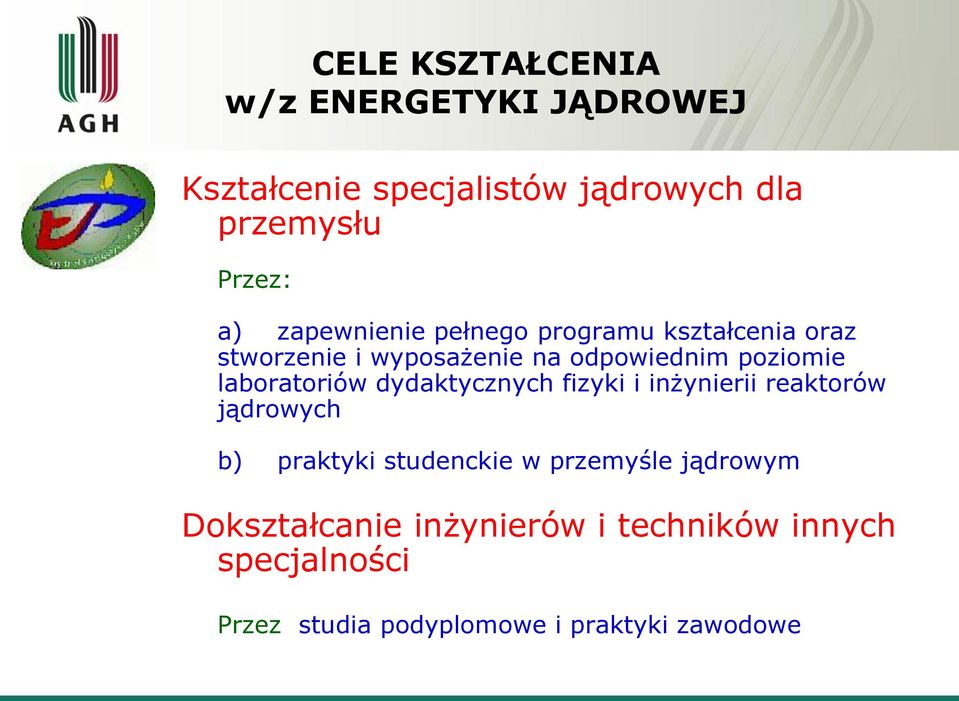 laboratoriów dydaktycznych fizyki i inżynierii reaktorów jądrowych b) praktyki studenckie w przemyśle