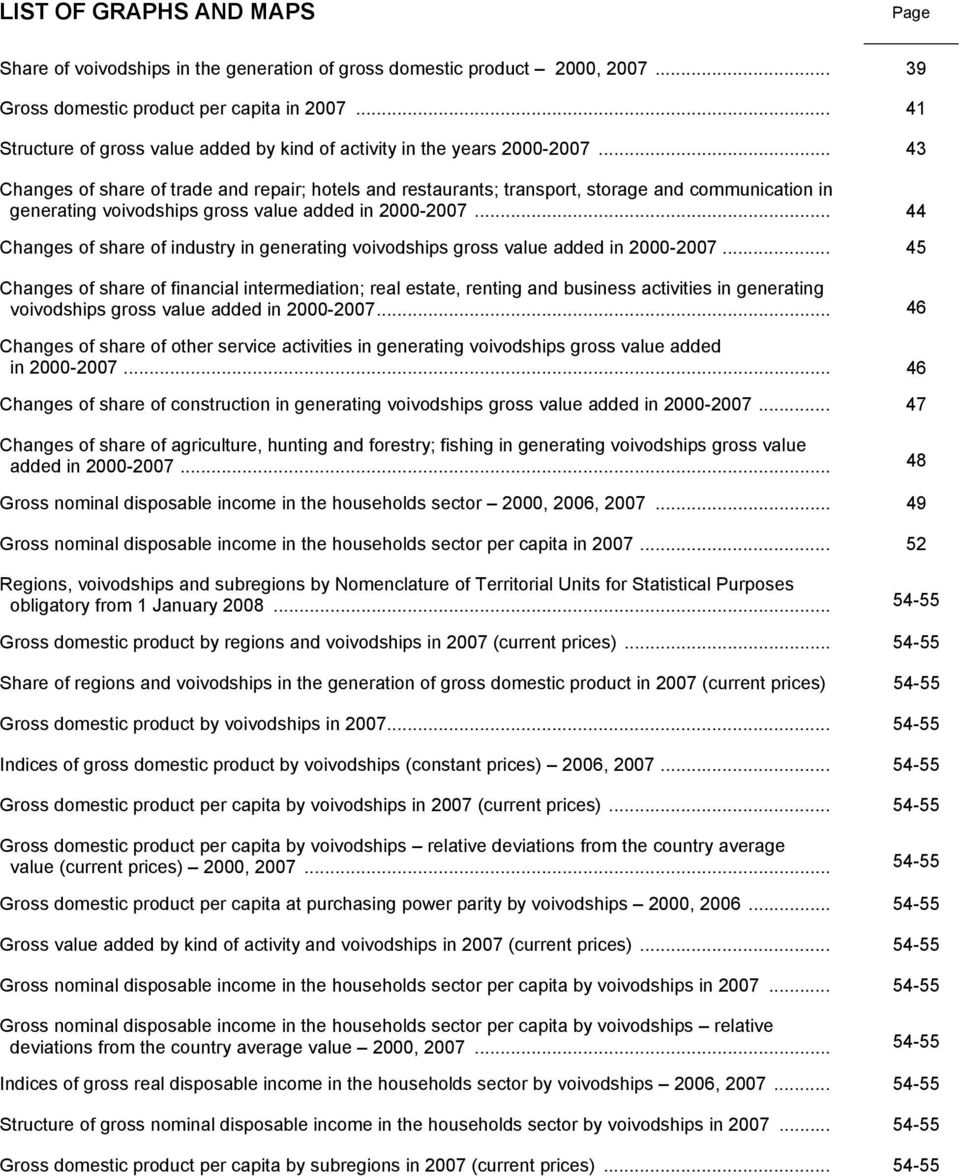 .. 43 Changes of share of trade and repair; hotels and restaurants; storage and communication in generating voivodships gross value added in 2000-2007.