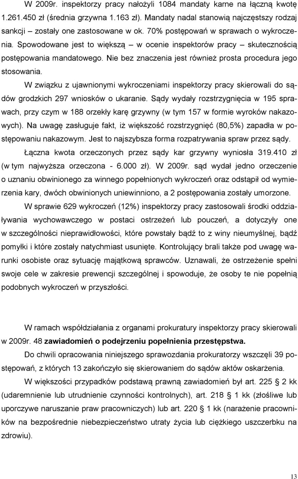 W związku z ujawnionymi wykroczeniami inspektorzy pracy skierowali do sądów grodzkich 297 wniosków o ukaranie.