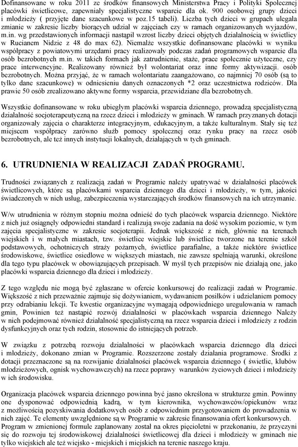 Liczba tych dzieci w grupach ulegała zmianie w zakresie liczby biorących udział w zajęciach czy w ramach organizowanych wyjazdów, m.in.