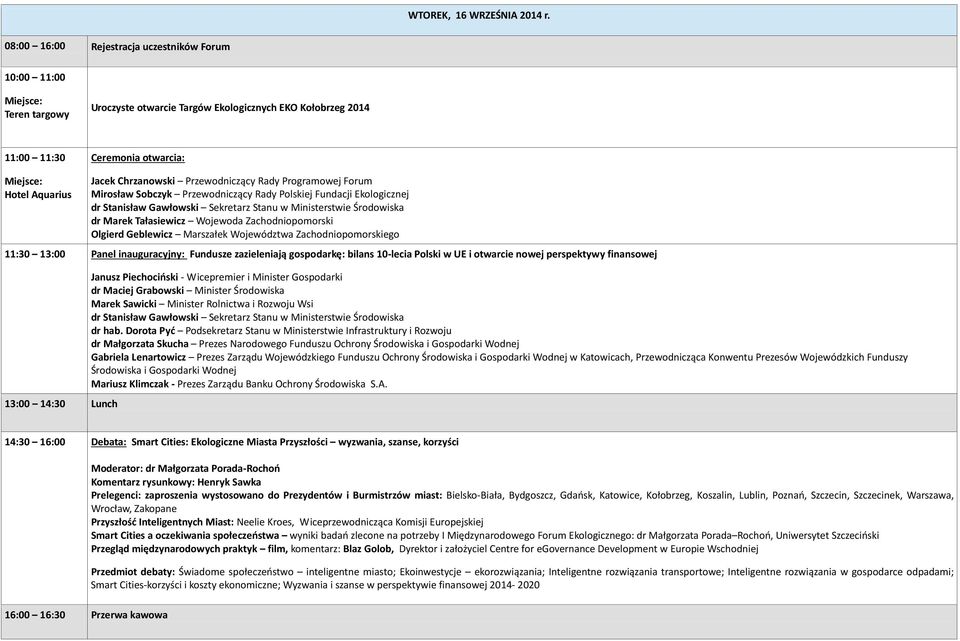 Chrzanowski Przewodniczący Rady Programowej Forum Mirosław Sobczyk Przewodniczący Rady Polskiej Fundacji Ekologicznej dr Stanisław Gawłowski Sekretarz Stanu w Ministerstwie Środowiska dr Marek